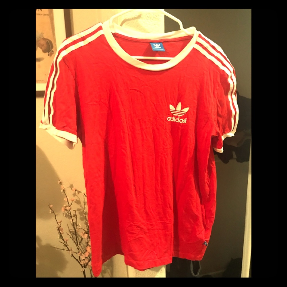 ADIDAS red  3 stripe shirt